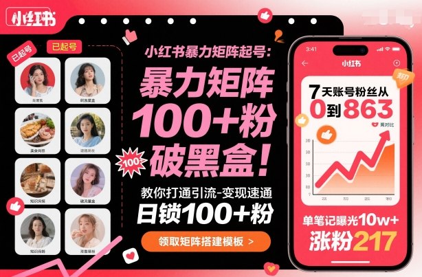 01xsucjtoym.jpg 小红书暴力矩阵起号,教你打通引流-变现速通,日锁100+粉,破流量黑盒